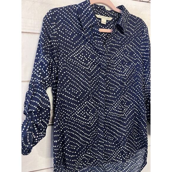 Diane Von Furstenburg Size 2 Top Blue With White Button Down - Picture 2 of 7